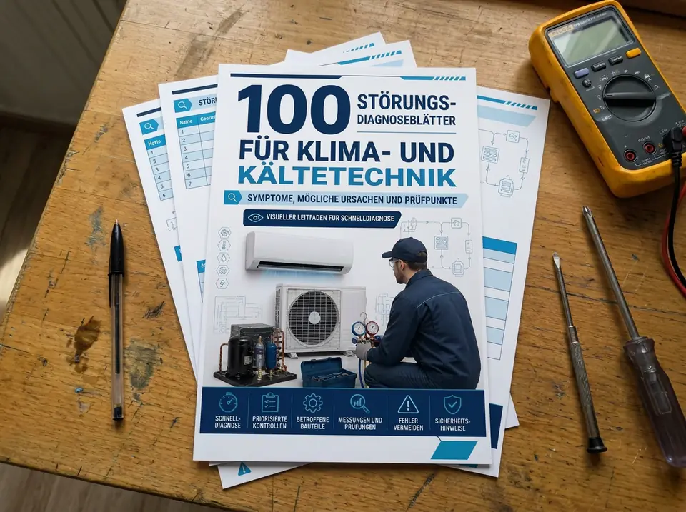 Gedruckte Störungs-Diagnoseblätter auf einem Werktisch